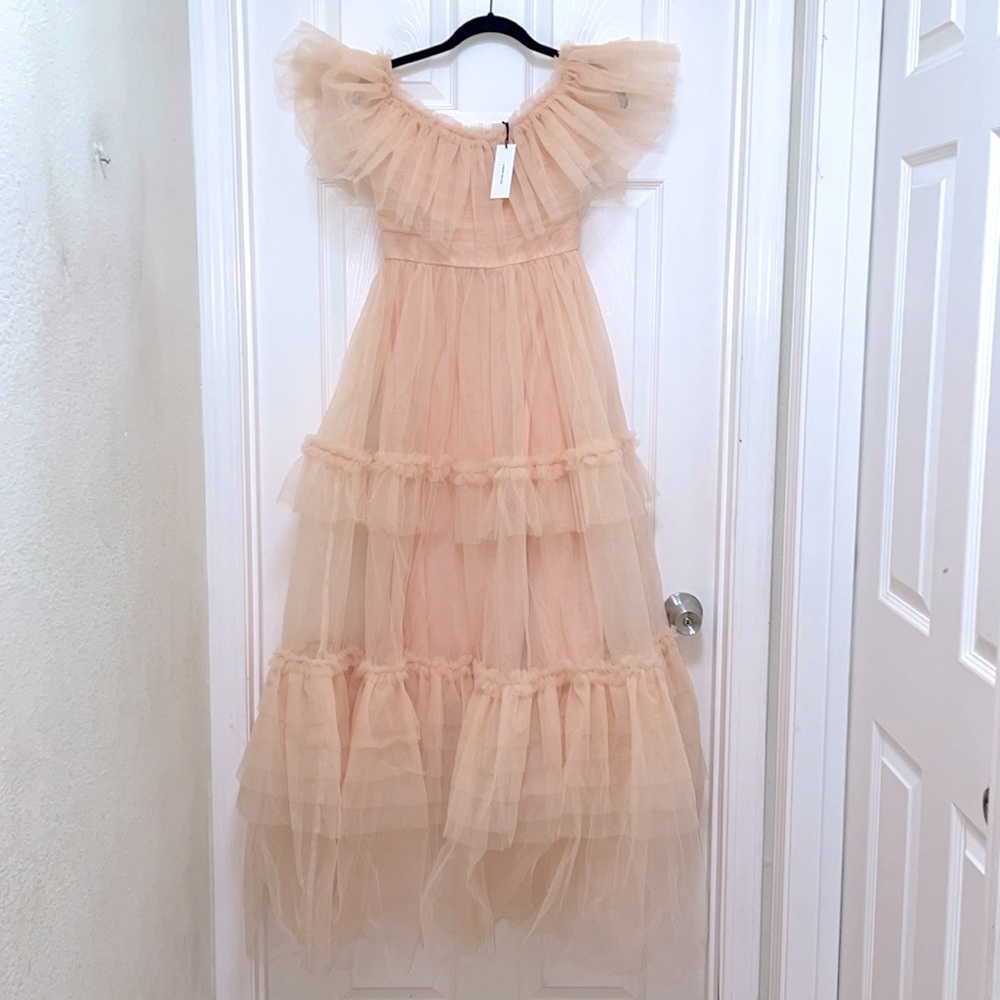 NWT Karen Millen Tulle Corseted Bardot Maxi Dress in Blush - Picture 6 of 11